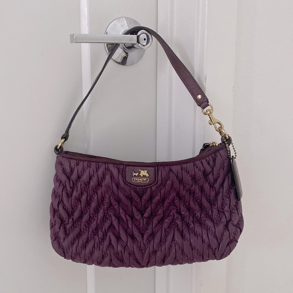 Coach 70th Anniv Plum Madison Quilted Chevron Nylon & Leather purse bag